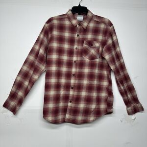 Columbia Men’s Plaid Flannel Shirt Red Long Sleeve Button Front Size Medium